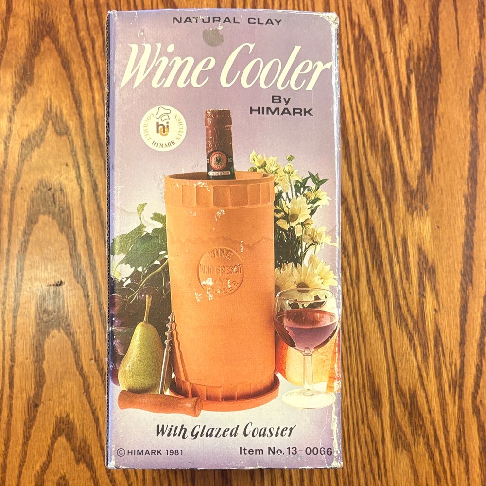 Vintage 80s Natural Terracotta Clay Wine Cooler w/ Glazed Coaster Made in Italy